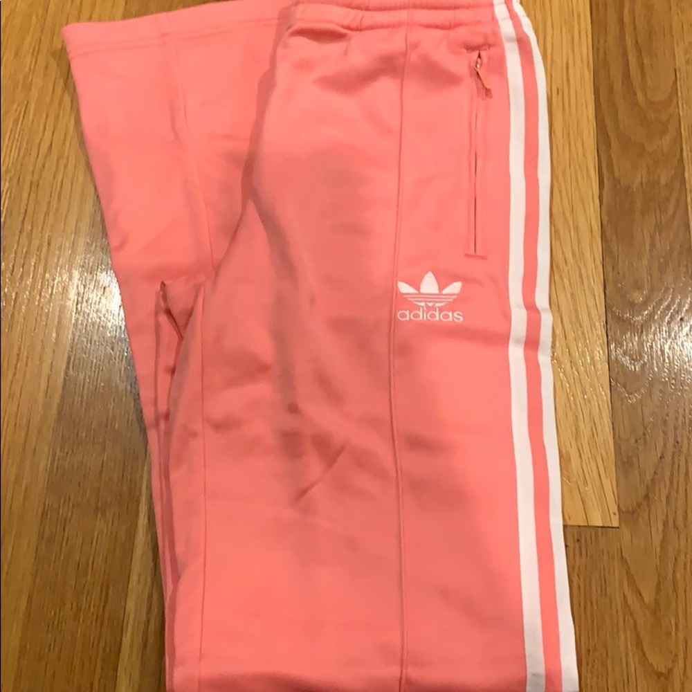 Adidas track pants pink white stripes women xs